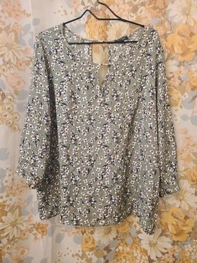 Papermoon Sage Green Floral Keyhole Blouse